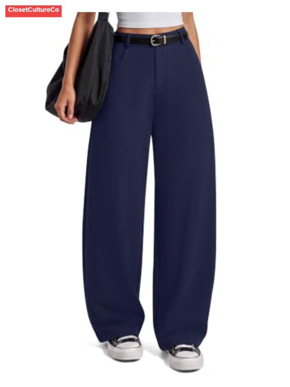 Wide Leg Barrel Pants High Rise Pull On Trousers Work Office